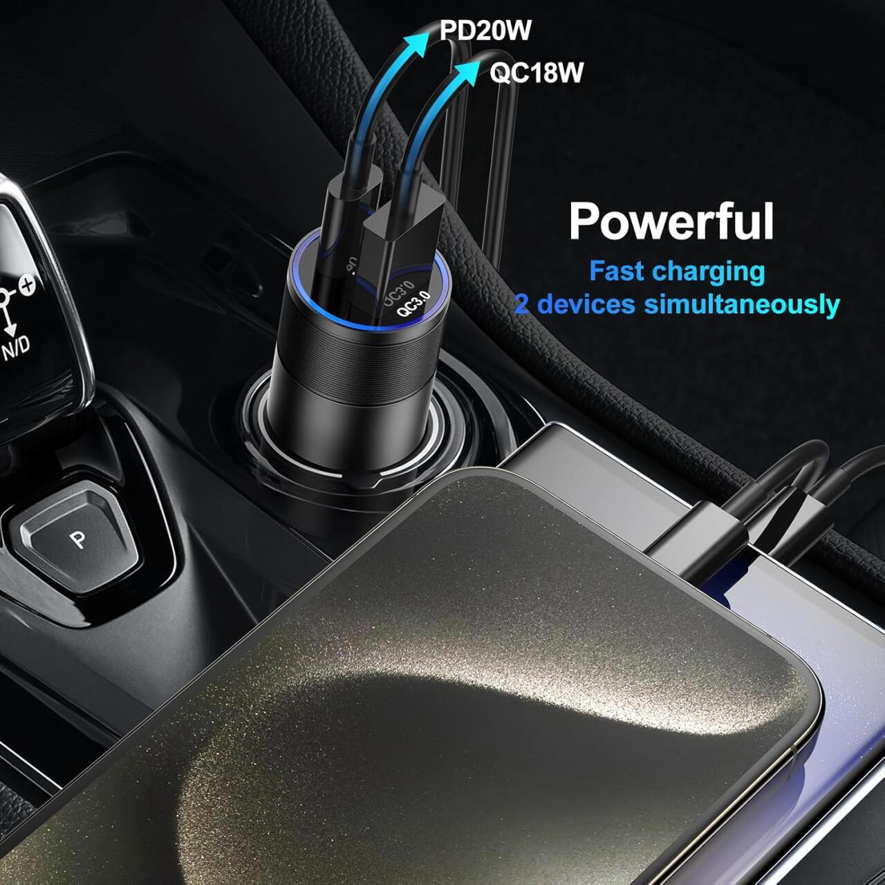 Cargador de Coche Dual USB y USB-C - Carga Rápida y Compacta