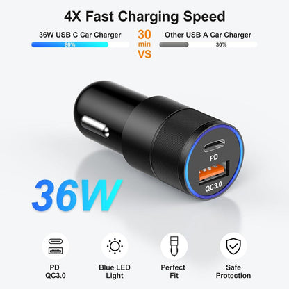 Cargador de Coche Dual USB y USB-C - Carga Rápida y Compacta